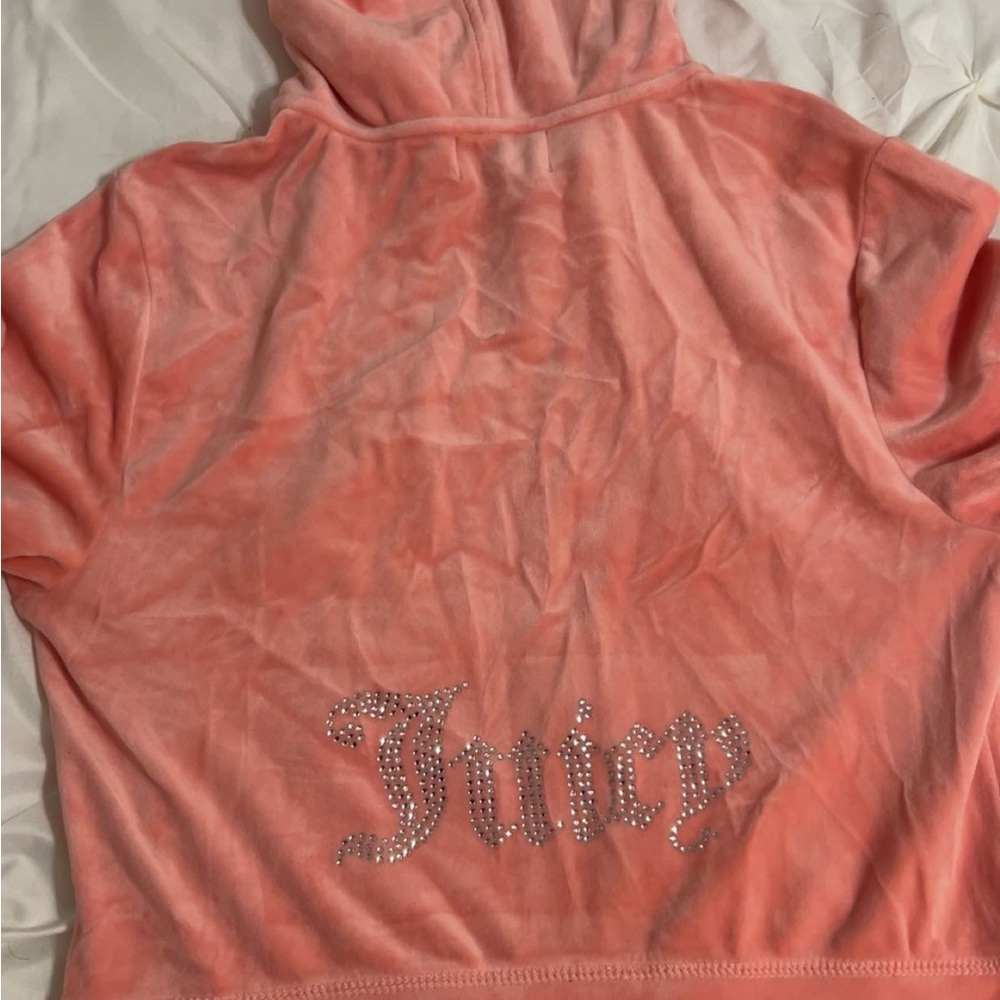 Juicy Couture Coral Velour Hoodie with Rhinestone Detail